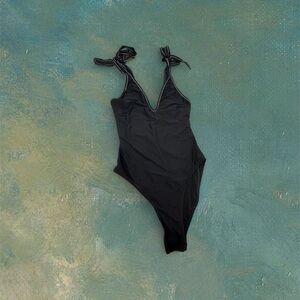 J. Crew Black Swimsuit with White Stitching